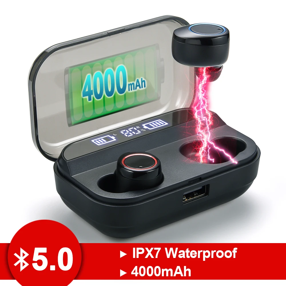 Водонепроницаемые беспроводные наушники Bluetooth 5 0 светодиодный и цифровым