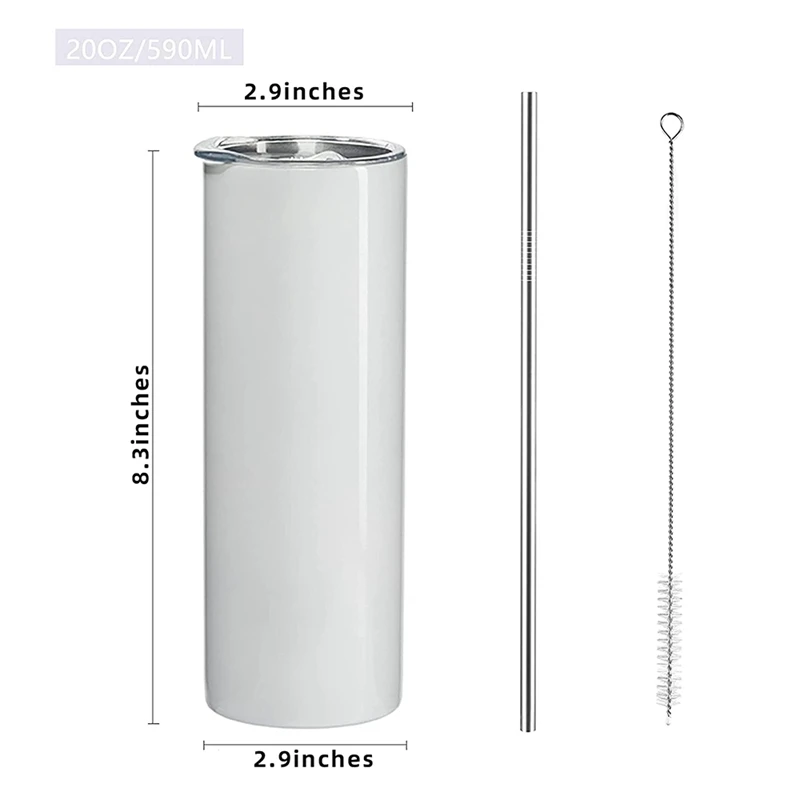 Vasos de sublimaci&oacute;n de 20 Oz, vaso pitillo recto, de acero inoxidable, con tapa y pajita, paquete de 4-4
