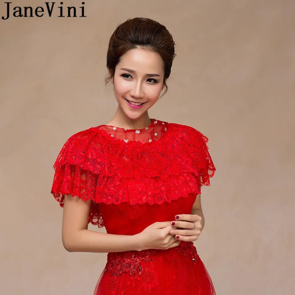 Женская кружевная вечерняя накидка JaneVini красная цвета слоновой кости с