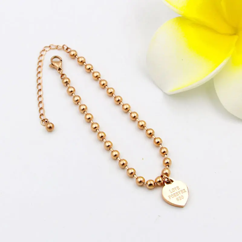 Цепочка из бисера с гравировкой Forever Love Heart Charm Anklet для женщин и девочек