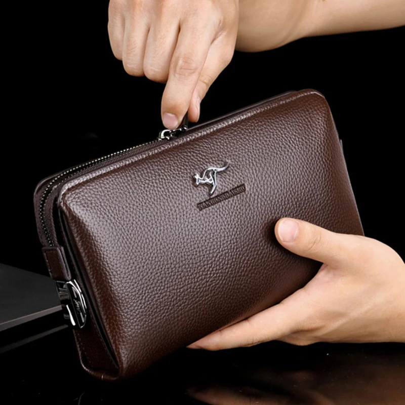 

Business Men's Clutch bag Password Lock Open Long Leather Men Wallets Purse Handbag Card Holder Phone Wallet 2021