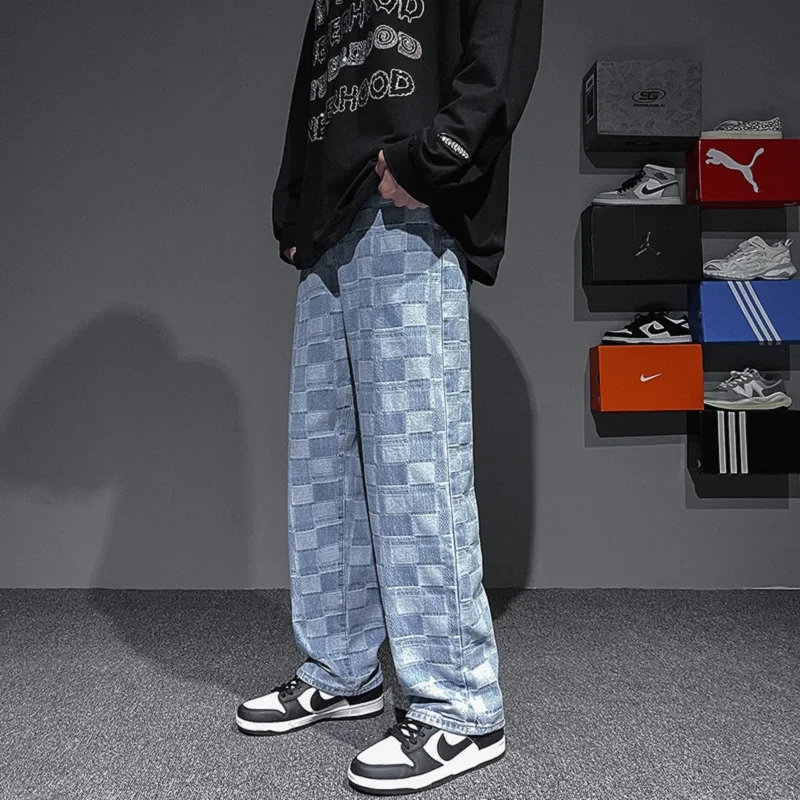 Men Fashion Wide Leg Jeans Mopping Straight Jeans Men Fall Feeling Ins Tide Brand Trend Casual Mens Loose Jeans Street Wear