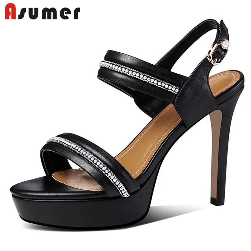 

Asumer 2021 New Fashion Sexy Thin High Heels Platform Sandals Women Shoes Zip Buckle Party Shoes Ladies Genuine Leather Sandals