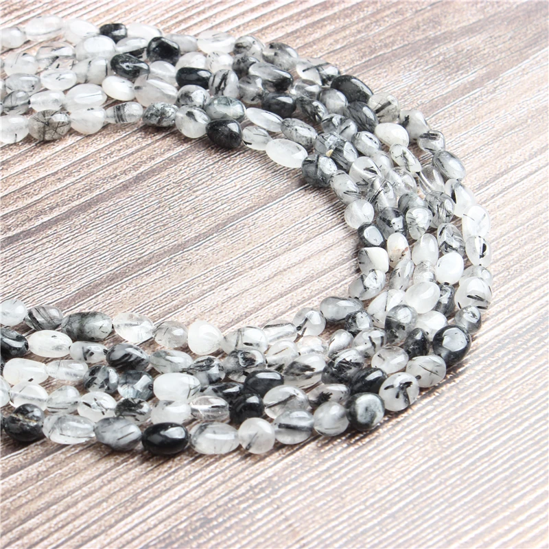 Светлые кварцевые бусины с черными волосами Lan Li естественный неправильной формы