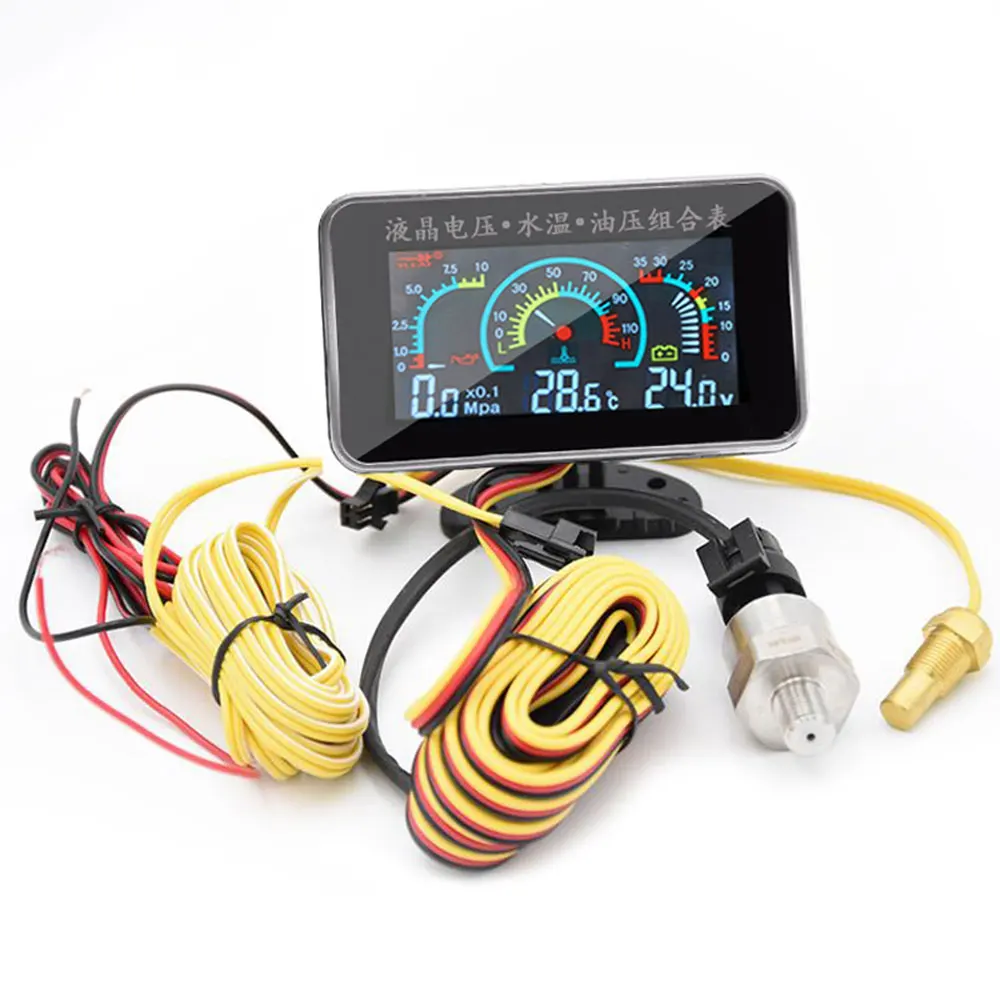 

Манометр для масла + вольтметр измеритель величины напряжения + измеритель температуры воды с датчиками Универсальный ЖК-дисплей 12 В/24 В для...