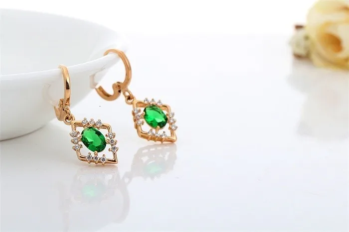 Желтое Золото Цвет бижутерия для женщин ювелирные наборы из кубического циркония Ромб Кулон цепочки и ожерелья висячие серьги 18"