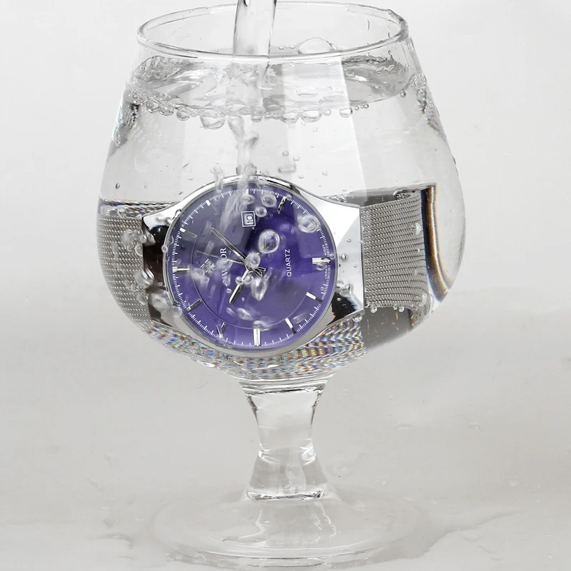 

WWOOR Men Watches Simple Thin Date Quartz Watch Men Luxury Brand Waterproof Steel Mesh Band Silver Blue Slim Male Wrist Watch