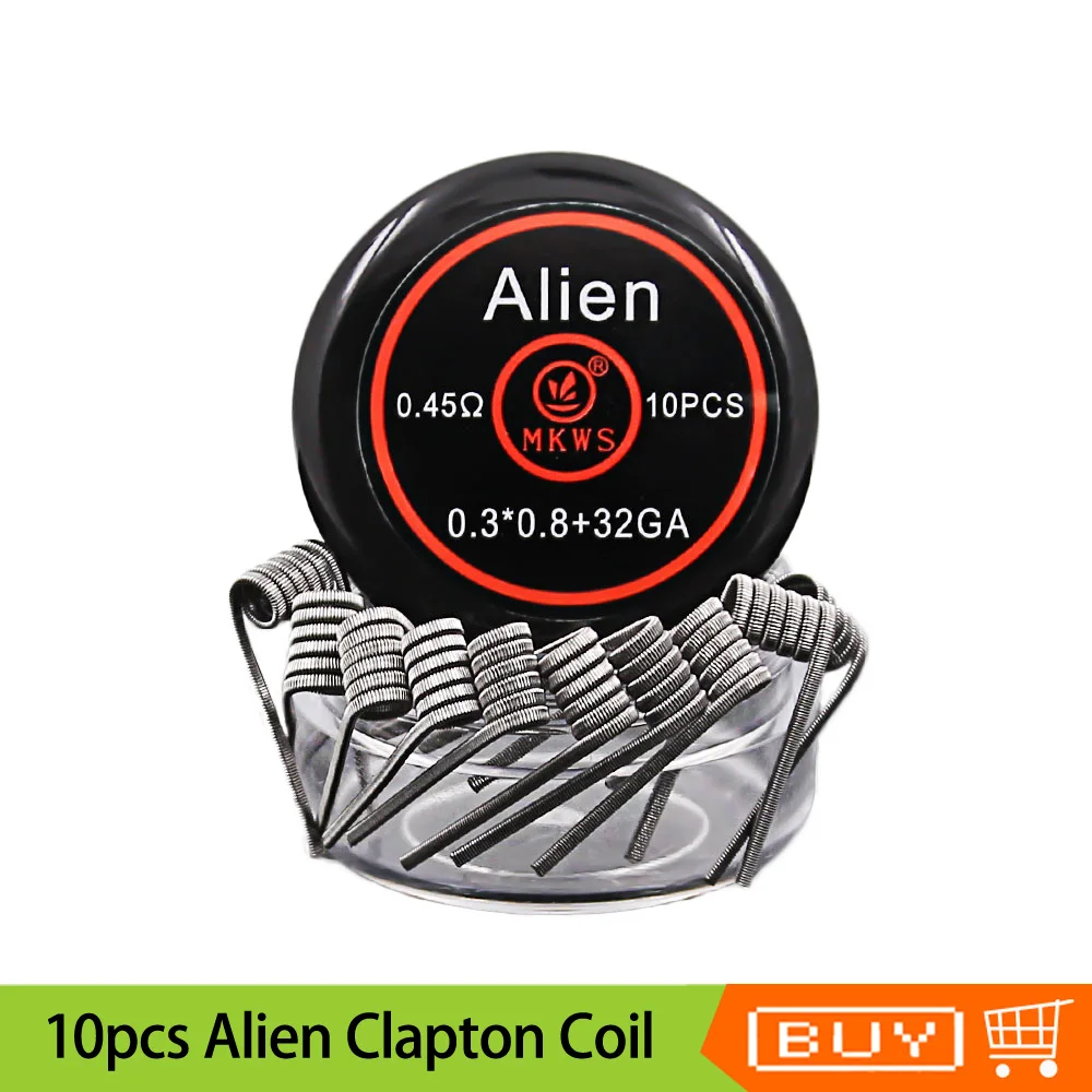10 шт. MKWS Alien Clapton катушка A1 ss316L NI80 готовые катушки нагревательный провод для DIY RDA RTA rdta вейп танк распылитель предварительно изготовленная катушка