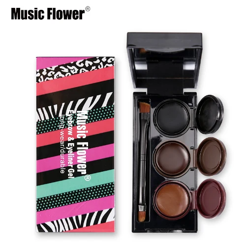 Music Flower Для женщин 3 In1 бровей Палитра с кисточкой и подводка-гель для глаз макияж глаз крем для бровей водостойкий Макияж Косметика
