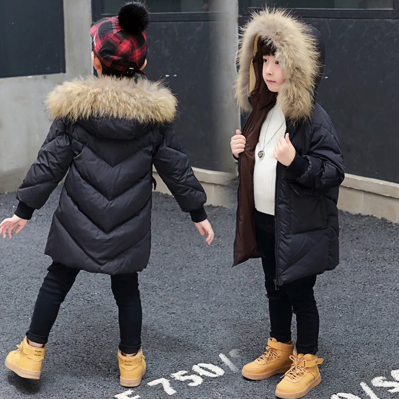 Парка для мальчиков и девочек зимняя длинная куртка с капюшоном воротником из