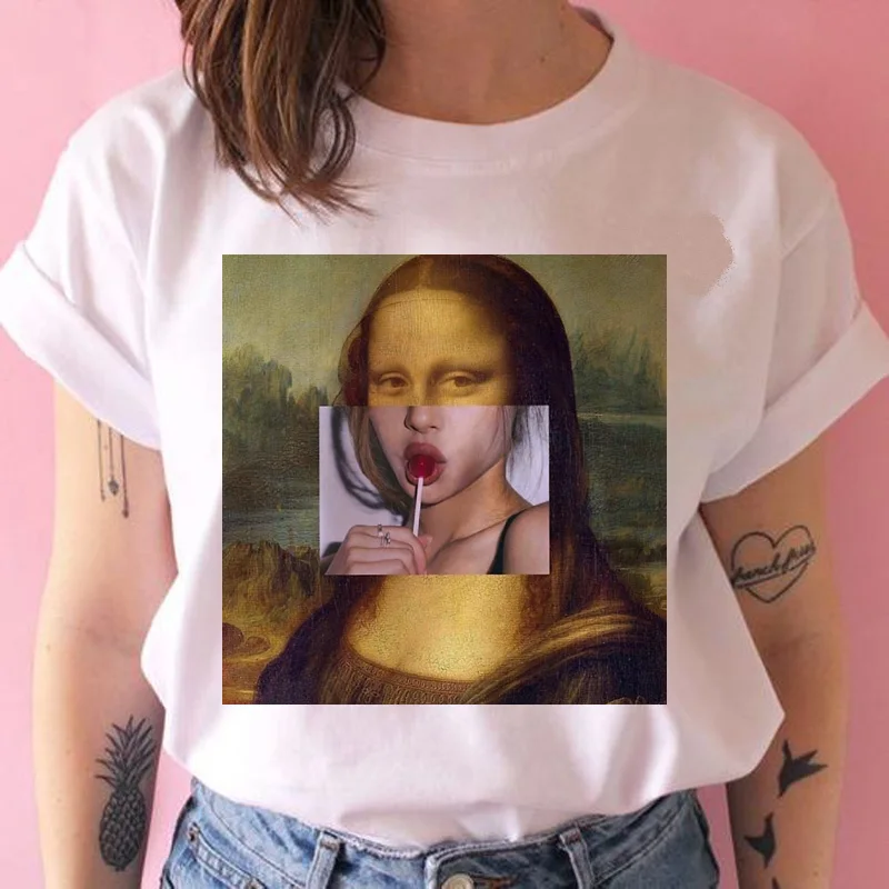 1013 Друг Мона Лиза Ван Гог футболка женская арт 90s смешная гранж Футболка harajuku Женская ulzzang кошка Футболка Топ Футболка Одежда хип хоп - Цвет: 1013
