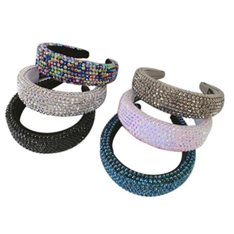 

Princess Style Full Crystals Headbands for Women Hair Jewelry Thick Padded Headbands Ladies Party Headpiece Wide Hairbands