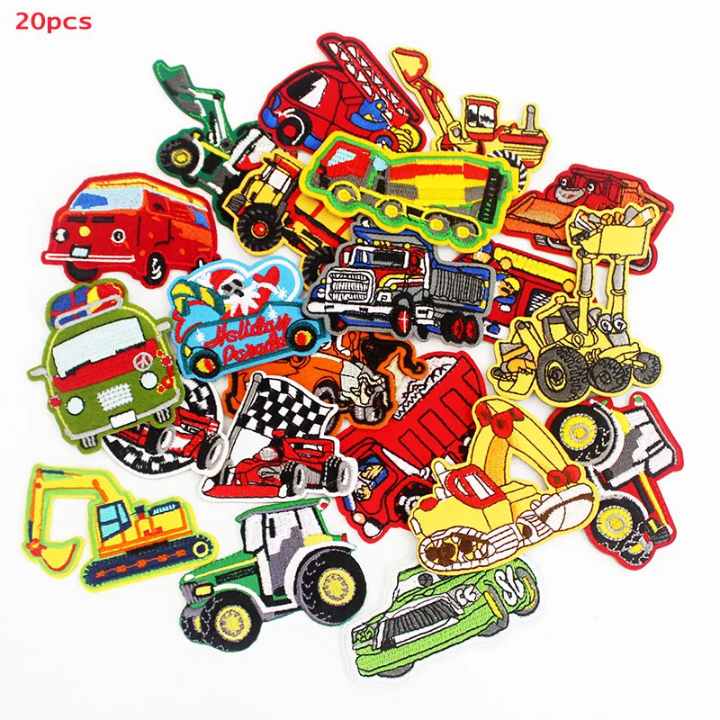 

20pcs a Lot Cute Small Bus Cars Trucks Patches Cartoon Badge Iron on for Kids T-Shirts Sewing Stickers DIY Patchwork