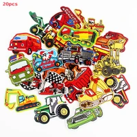 20pcs a lot cute small bus cars trucks patches cartoon badge iron on for kids t shirts sewing stickers diy patchwork