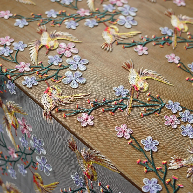 

50x130cm wide quality Skirt dress fashion cloth good-look 3D flower bird gold embroidery lace net yarn tulle fabric for DIY