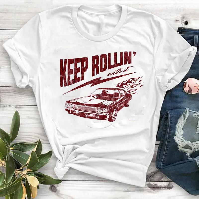 

Casual Tshirt Women Fashion on the road T Shirt Female Women Summer Print Camisa Mujer Top Graphic Cute Tees T-shirt