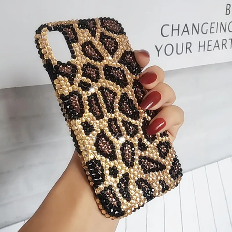 

Super Luxury Fashion DIY Full Bling Gold Crystal Diamond Leopard Case Cover For iPhone 12 11 Pro XS Max XR X 8 7 6 Plus SE