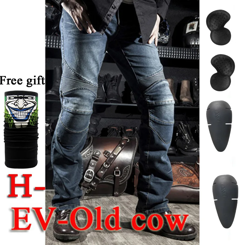 H-EV-Old cow blue A Дизайн мотоциклетные брюки мужские мото джинсы Защитное снаряжение для езды на велосипеде мотоциклетные брюки 718 штаны для мотокросса С Prote - Цвет: H-EV-Old cow blue A