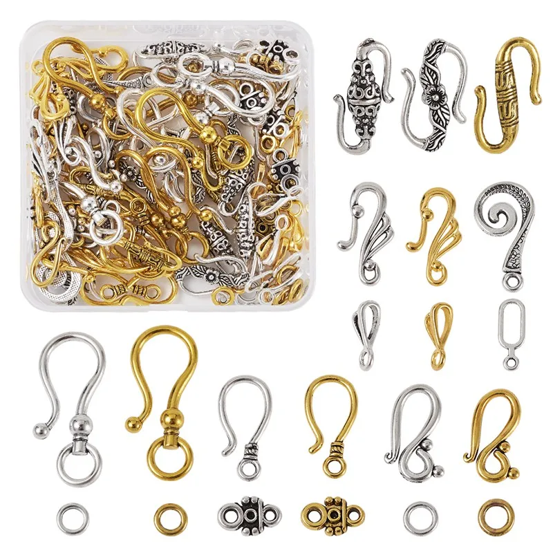 

Pandahall 60pcs/box Tibetan Style Alloy Hook and S-Hook Clasps Toggle Clasp Charms for Jewelry Making DIY Bracelet Necklace