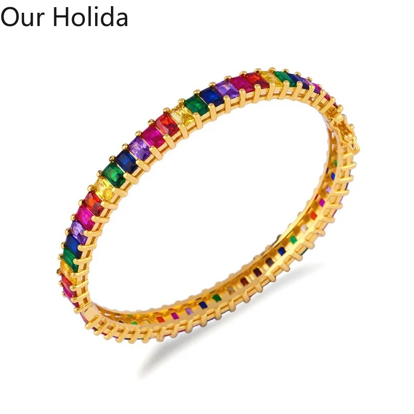 

Оптовая продажа, роскошные ювелирные изделия, Простой браслет с инкрустированными бриллиантами, геометрический красочный браслет из цирко...