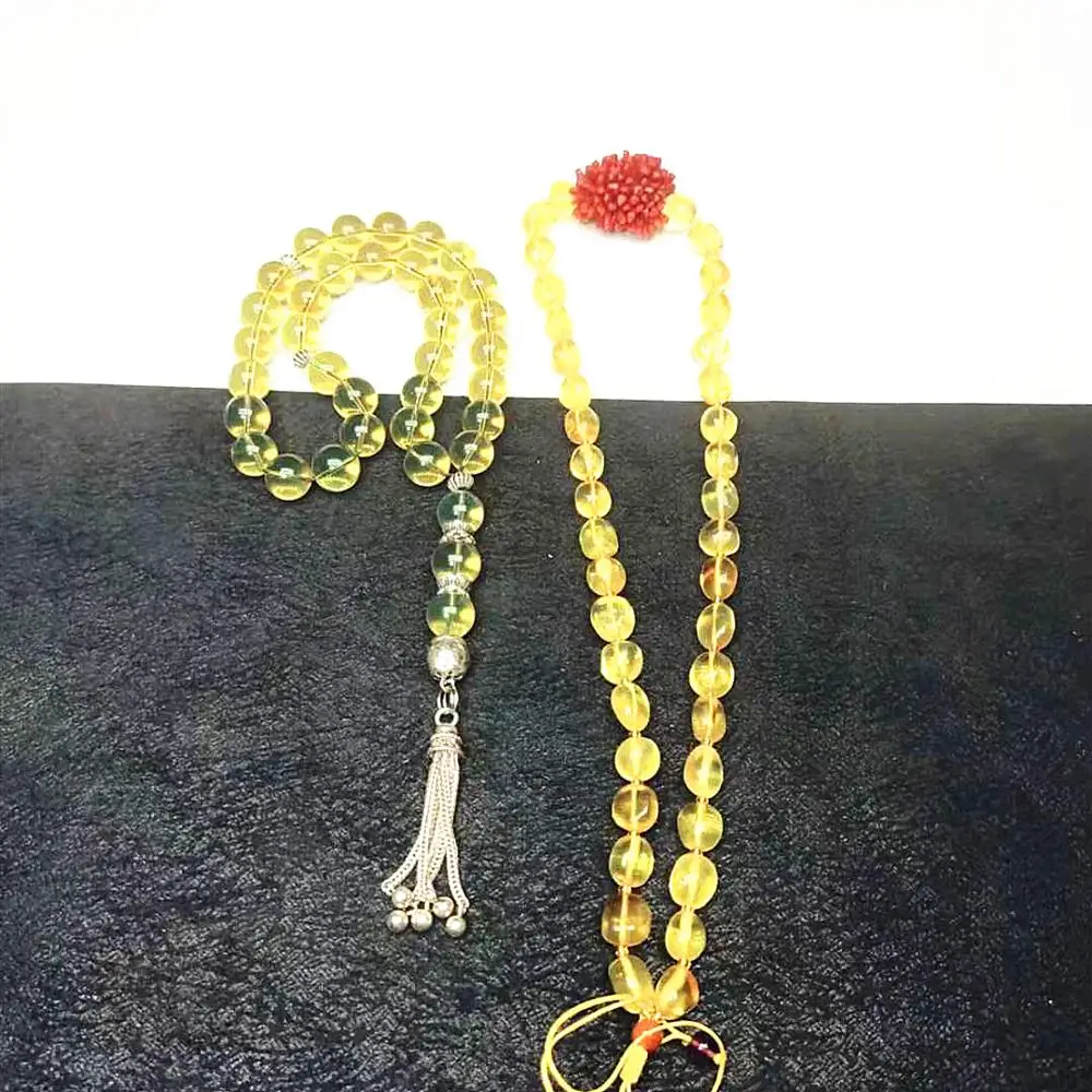 

Muslim TaiSibiha 33 rosary natural amber rosary 10mm-11mm blue amber beads S925r accessories Free Shipping