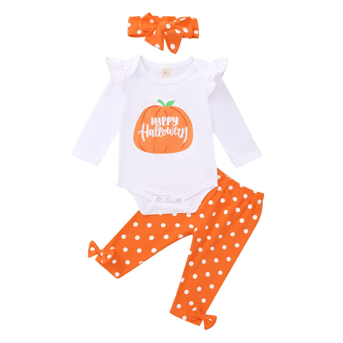 

BY Newborn Halloween Clothes Set Romper+ Trousers + Headband Turkey/Pumpkin Pattern Festive Clothing Baby Party Clothes Set