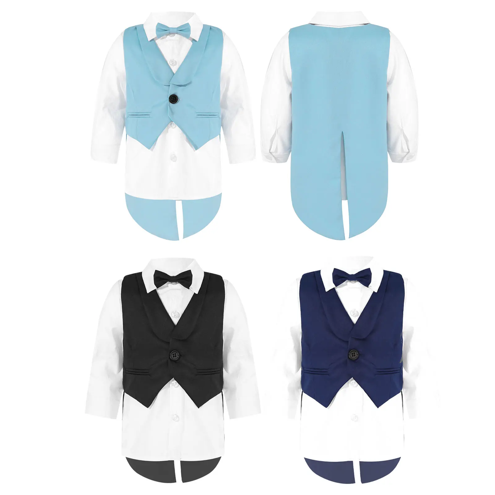 

Infant Baby Boys Gentleman Tuxedo Outfit White Shirt Top Shirt Collar Long Sleeve with Black Tuxedo Jacket Single Button Bow Tie