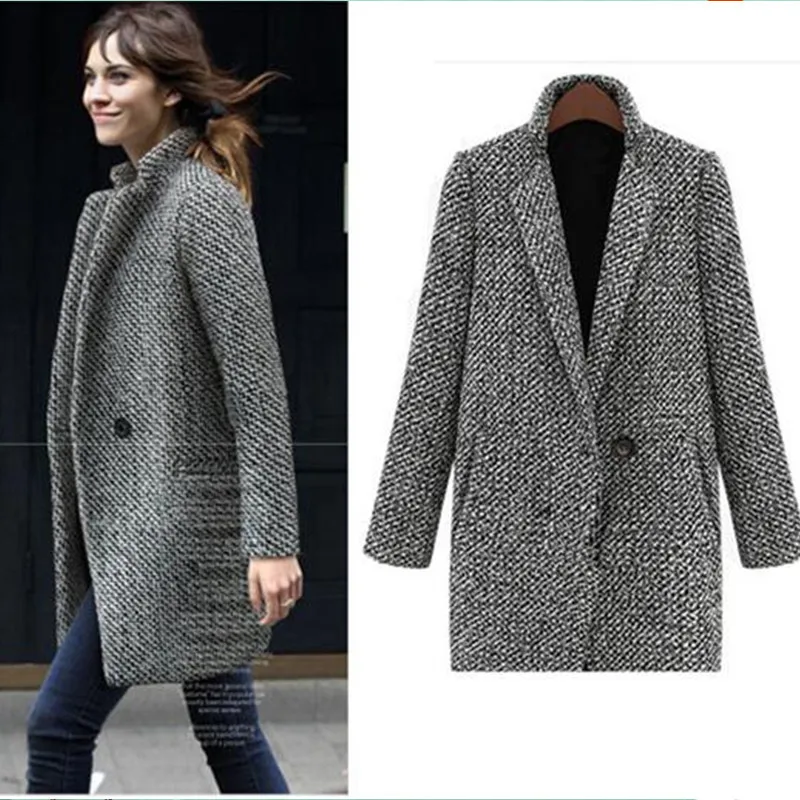 Женское зимнее повседневное пальто на пуговицах с длинным рукавом и узором