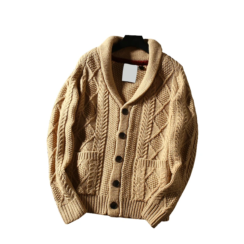 

Men Knitting Sweaters Raglan Sleeve Single-Breasted Lapel Pockets Fashion Woolen Cardigan Thickening Warm Jackets Korean Style