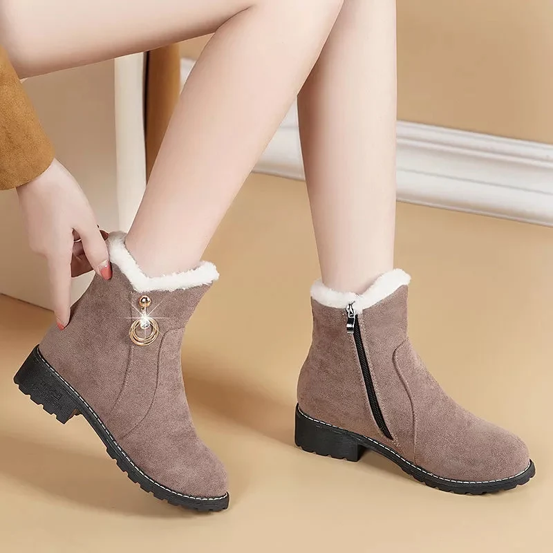 

Women Boots Winter Outdoor Keep Warm Fur Boots Waterproof Womens Snow Boots Thick Heel High Round Head Short Shoes