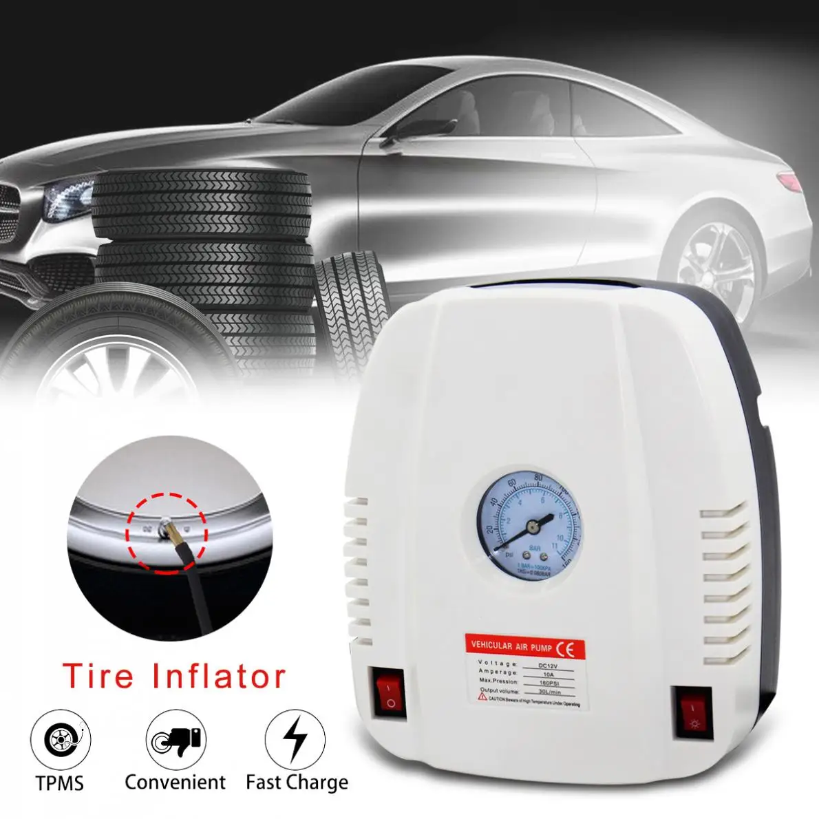 Насос для шин портативный автомобильный воздушный компрессор 12 в пост. Тока 100PSI| |