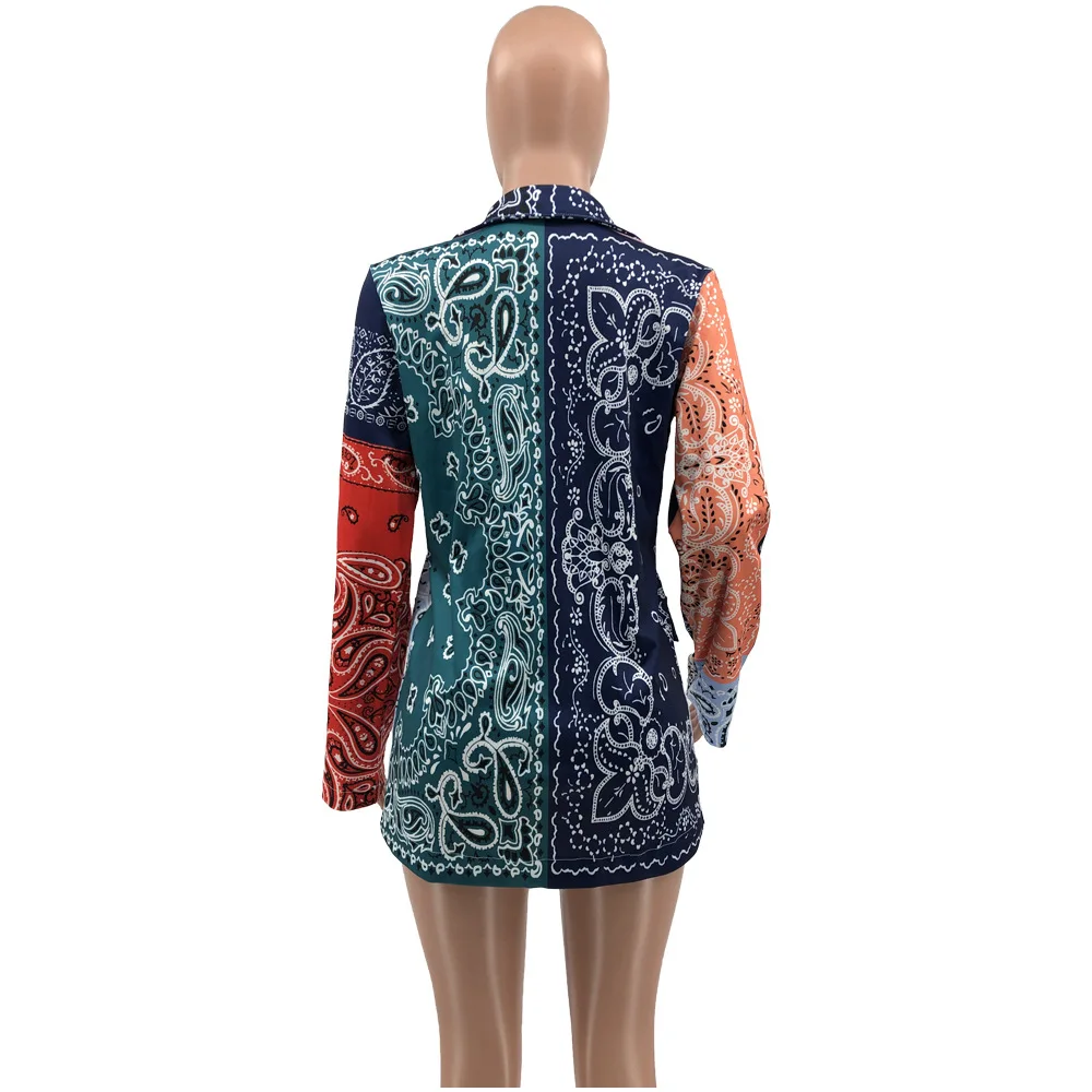 

Paisley Bandanna Print Women Slim Fit Blazer Women Fashion Notched Collar Long Sleeve Outwear Vintage Ladies Buttons Blazer Coat
