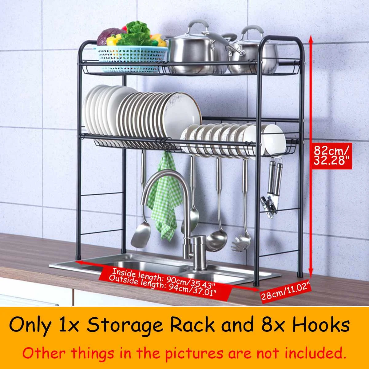 

1/2 Tiers Stainless Steel Kitchen Rack Dish Bowl Drainer Drying Holder Over Sink for Double Slot Kitchen Sink Cooker Storage