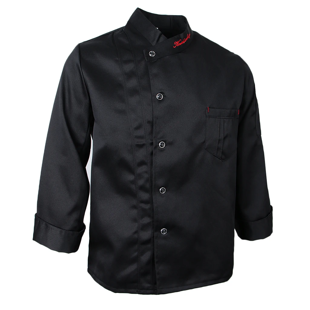 Black 2XL Унисекс однобортный костюм повара с длинными рукавами одежда шеф-повара Униформа шеф-повара пальто - Цвет: Black 2XL