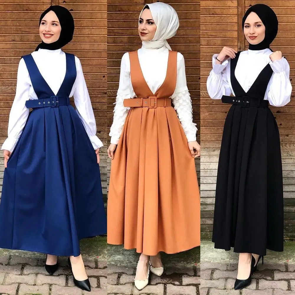 Мусульманская женская юбка на подтяжках Длинные Макси юбки с высокой талией