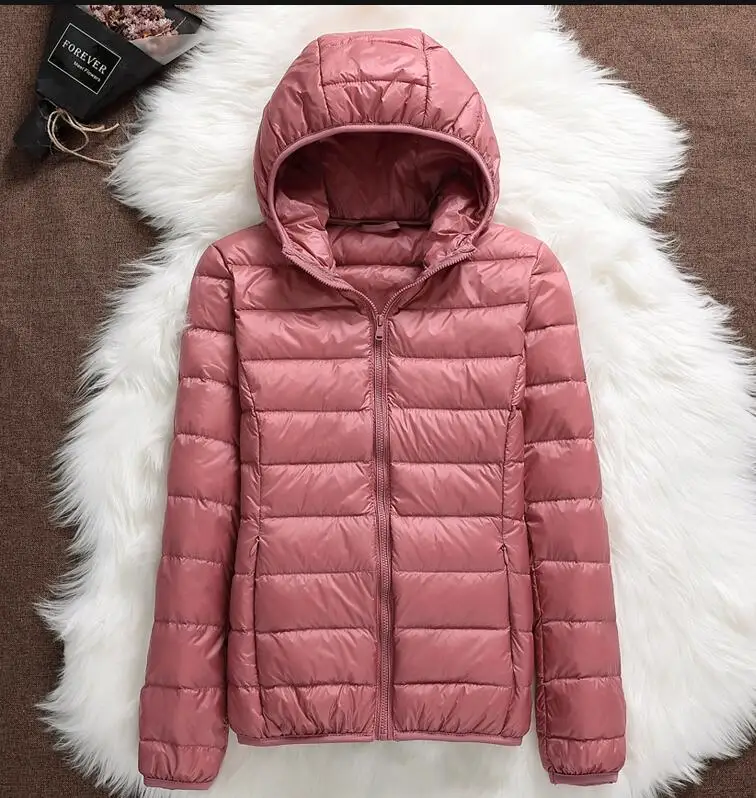 Leather Pink Hooded Зимняя женская Ультралегкая пуховая куртка с капюшоном, парка с белым утиным пухом, плюс размер 4XL, теплое пальто парка, Женская водонепроницаемая верхняя одежда - Цвет: Leather Pink Hooded