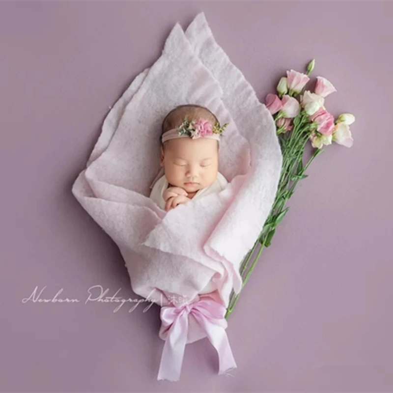 Dvotinst Newborn Photography Props Baby Wool Flora Wraps Blanket Basket Filler Stuffer Fotografia Accessories Studio Photo Props
