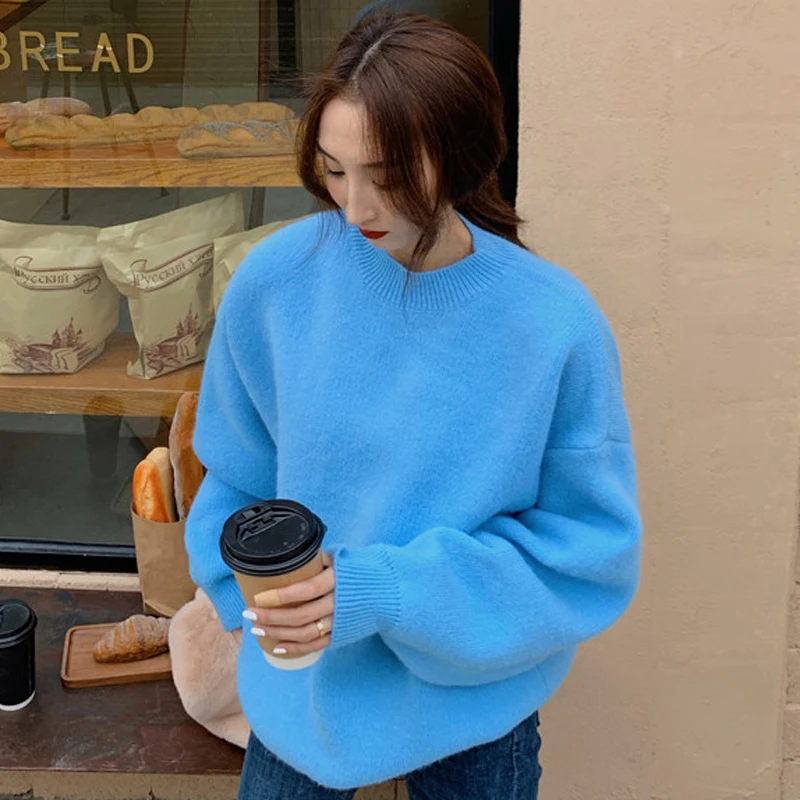 BGTEEVER большие размеры свободные женские вязаные Джемперы полный рукав подходит