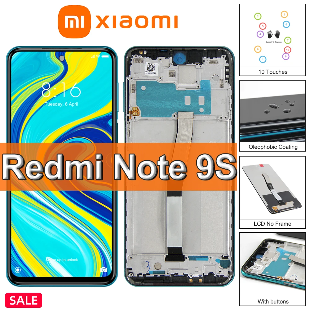 6 67 &quotОригинальный ЖК-дисплей для Xiaomi Redmi Note 9S Note9S с рамкой сенсорный экран