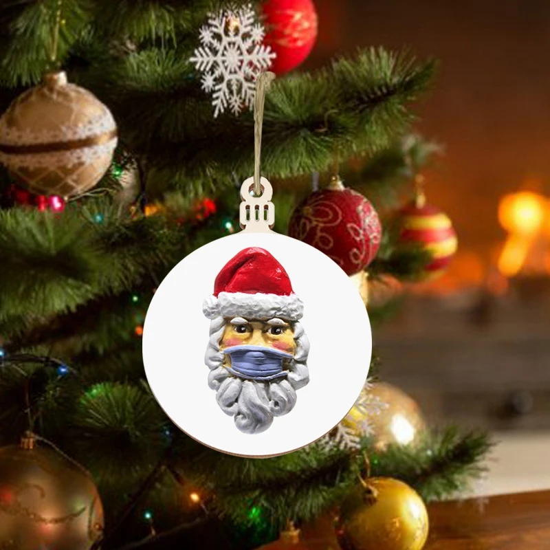 8 шт. 2020 рождественские украшения Деревянный Санта в маске для лица подвесные