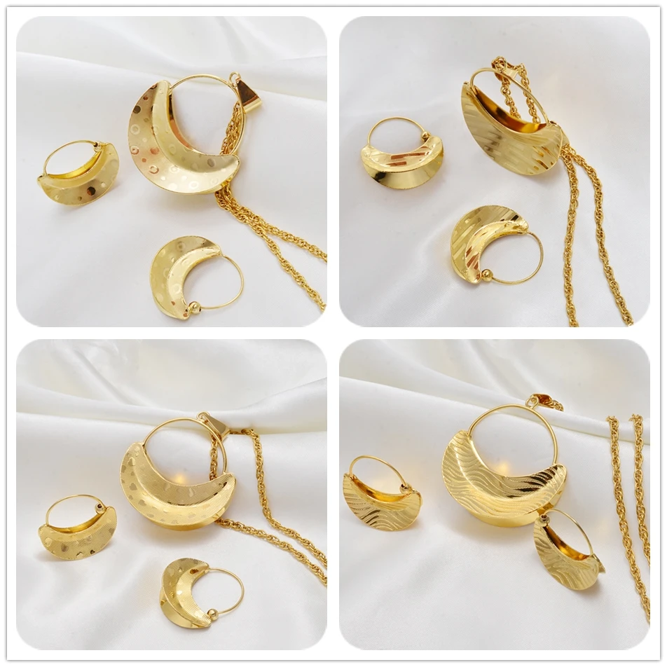 

Anniyo African Jewelry Sets Pendant Necklaces Earrings For Women Girls Gold Color Ghana Nigeria Ethiopian Wedding Gifts #224506