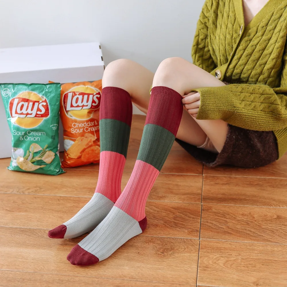 

2019 New Arrival 1 Pair Women's Socks Autumn Winter Fashion Long Socks Colorful Color Knee Socks High Elastic