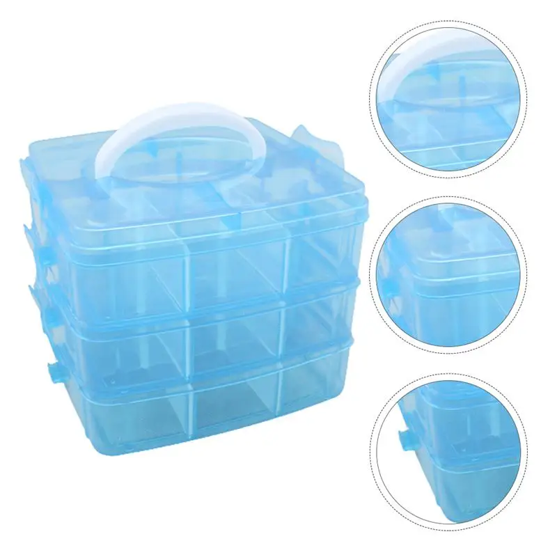 

1Pc Three Layer Detachable Storage Box Plastic Jewelry Storage Organizer Blue