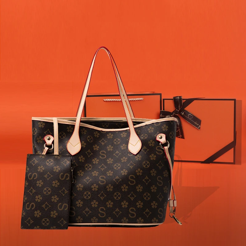 

2021 Large Shopping PU Leather brown Bag Luxury designer Brand Tote Female Top handle Purse bolsas femininas