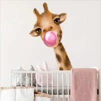 1pcs cartoon animal giraffe blowing balloon wall stickers for kids room home decor baby nursery room decoration