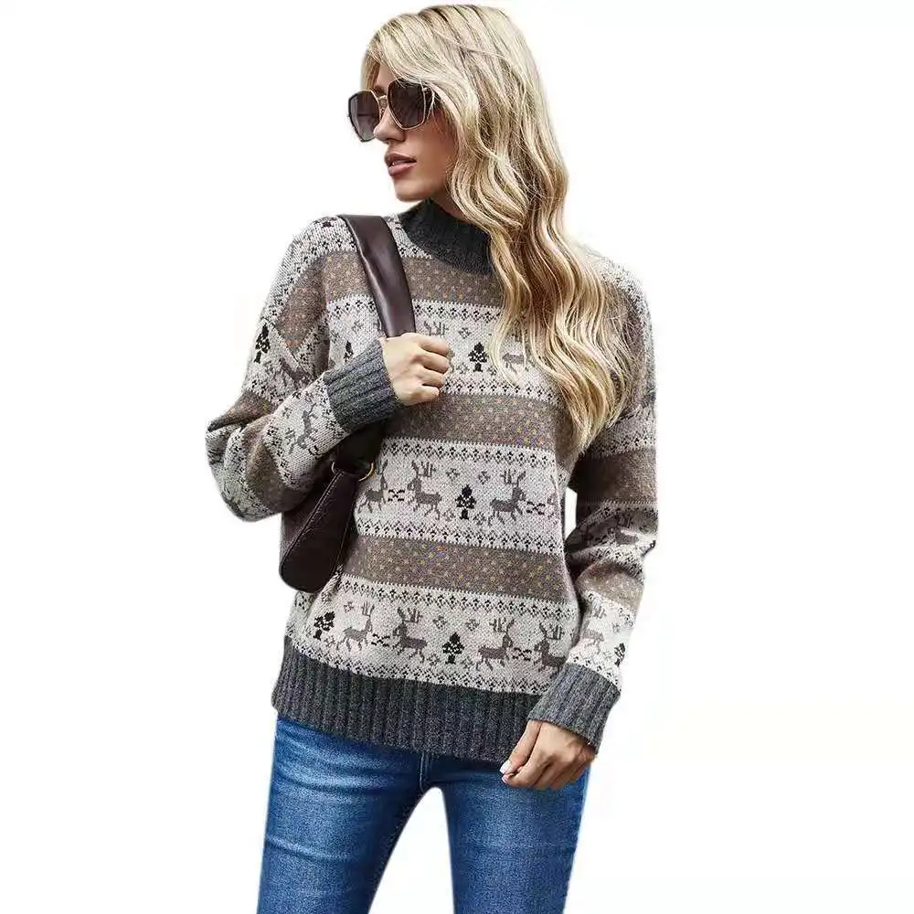 

Retro Sweater Female Knitted Long Sleeve Tops Women Fall Winter Colorblock Pullover Fashion Chic Sweaters Casual Tees Knitwear