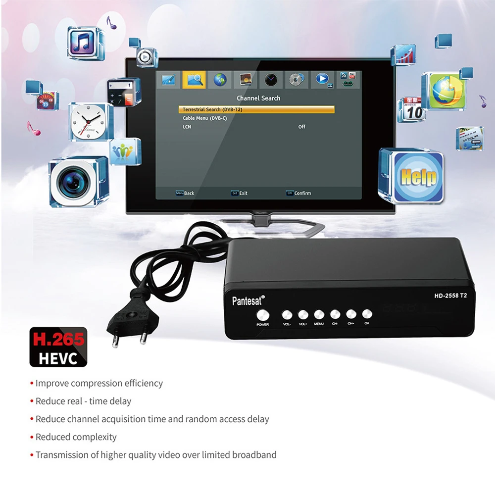 DVB T2 HEVC 265 ТВ приемник C цифровой Декодер для тюнера H.265 Full HD T телеприставка Youtube IP TV