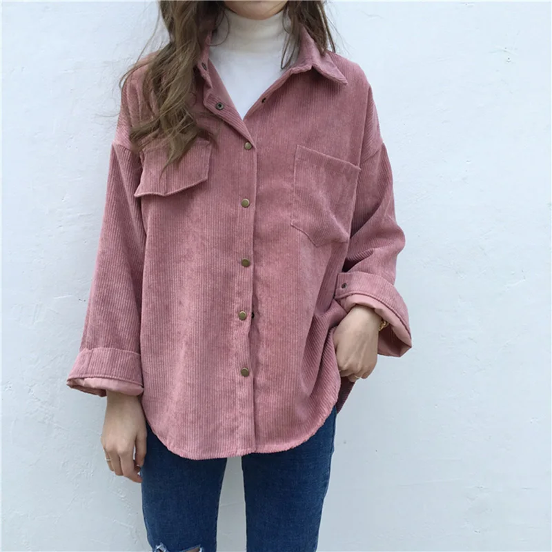

Autumn Women BlouseNew Vintage Long Sleeve Shirts Spring Solid Batwing Sleeve Blouse Warm Corduroy Women Tops
