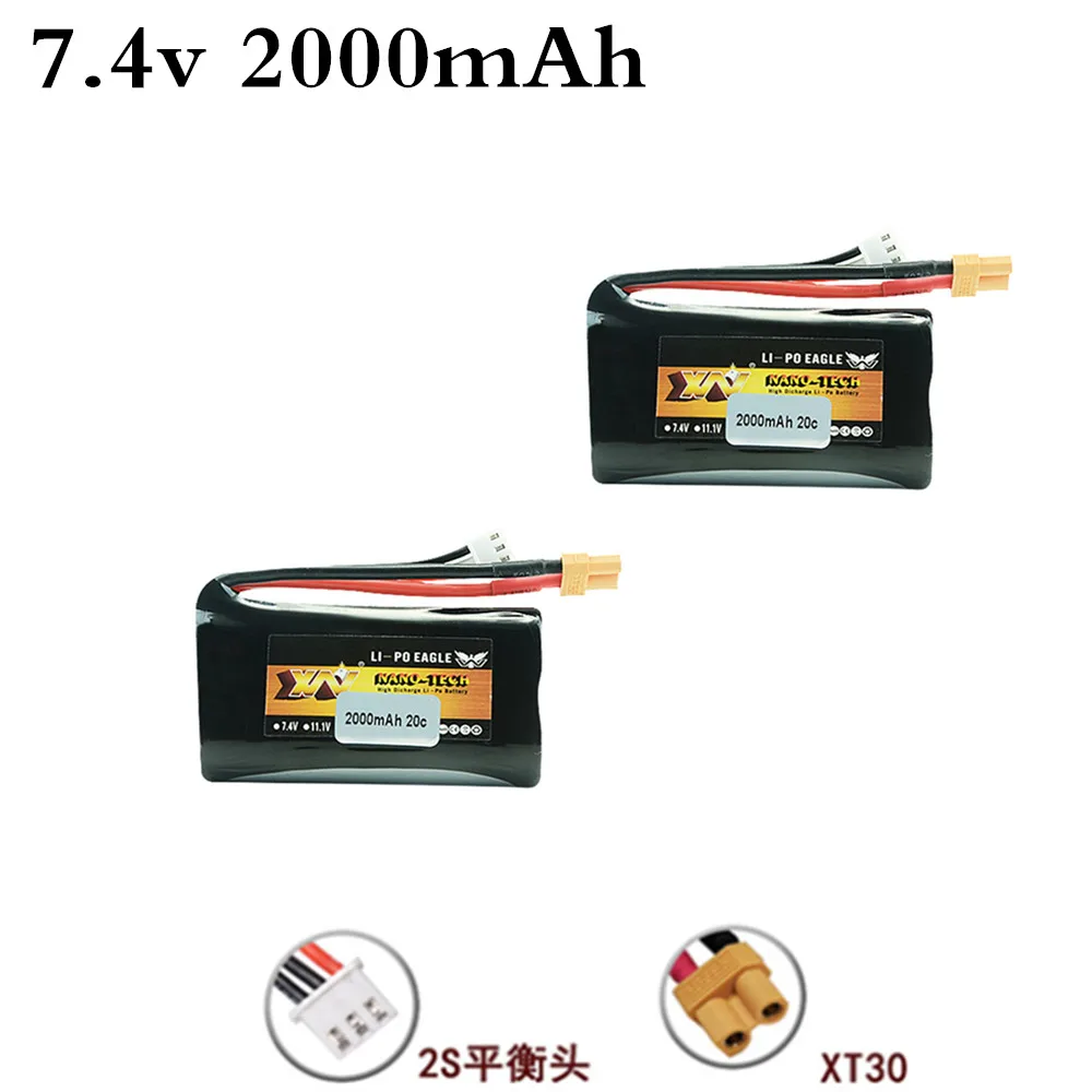

Оригинальный литий-ионный аккумулятор для Huina 580550 583 582 RC Car Drone, запасная часть 2S 7,4 V 2000mAh 20C, аккумулятор, 2 шт.