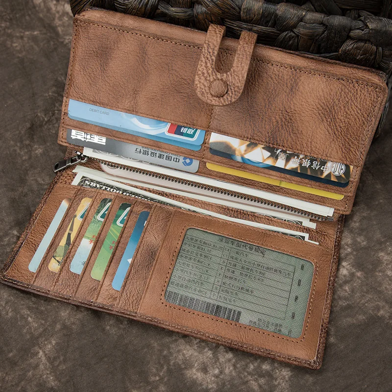 Длинный бумажник из натуральной кожи Для мужчин деньги сумка клатч удобный